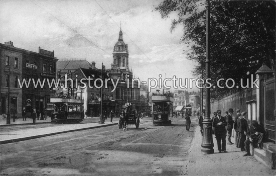 Tram Terminus and Town Hall, Stratford, London. c.1907